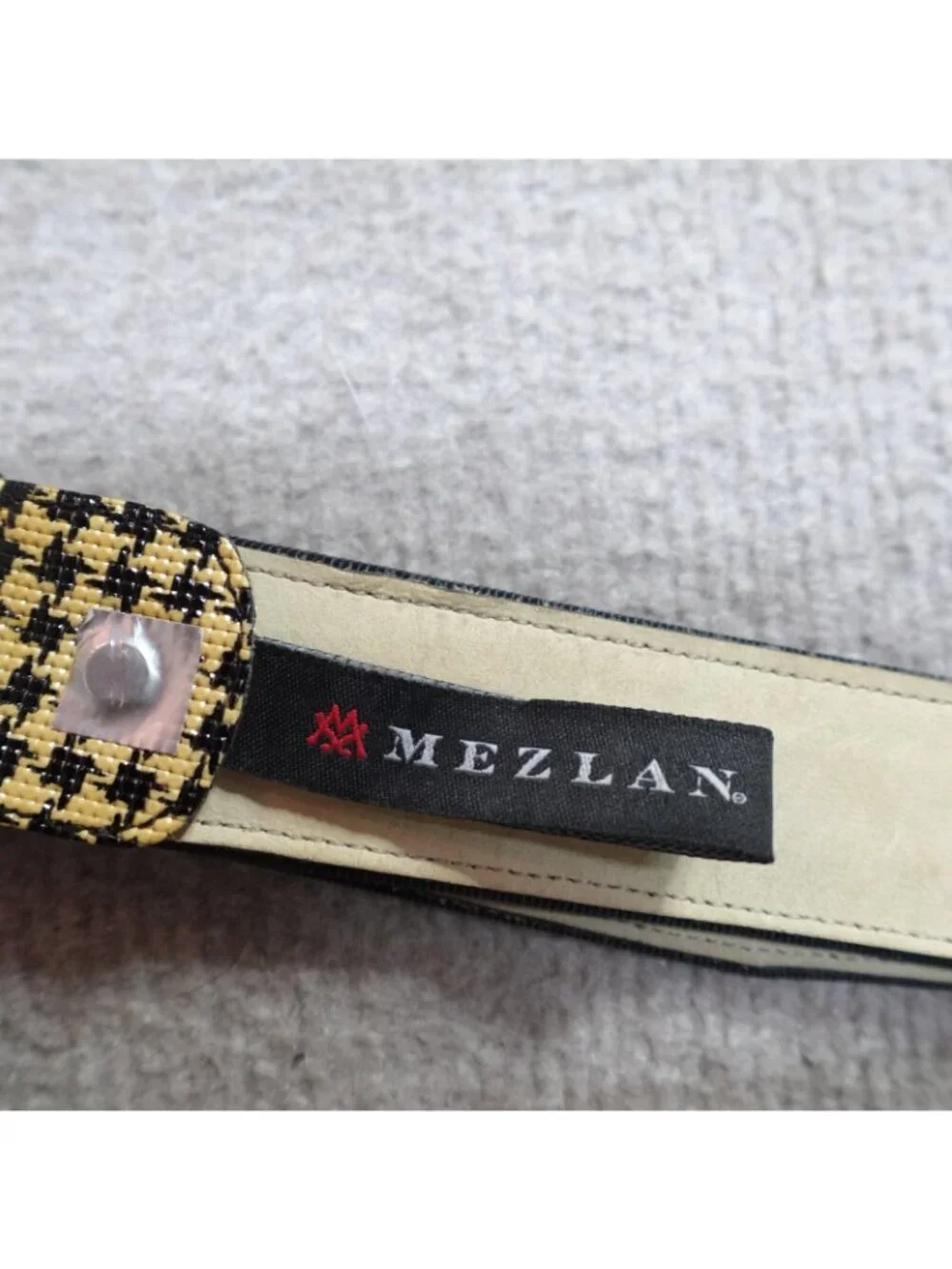 Mezlan Belt Beige Leather 38 Dress Houndstooth Made in Spain